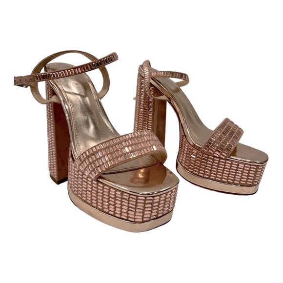Azalea Wang Catriona Crystal Platform Sandals In Silver - 47  Azalea Wang Catriona Crystal Platform Sandal In Champagne - size 8 fit, says 9